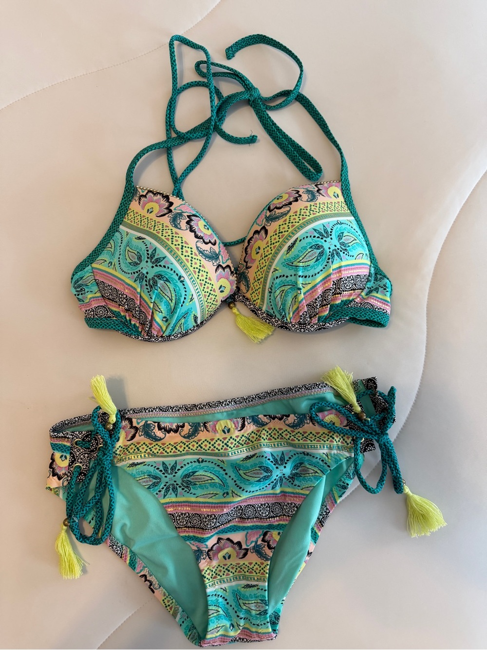 Shade & Shore Teal and Black Printed Swimwear